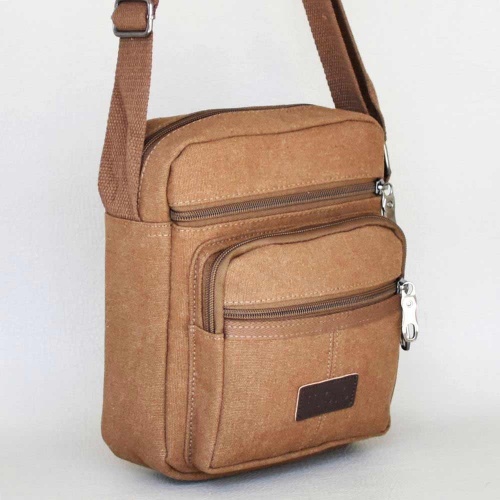 Мъжка чанта от брезентов плат за през рамо ежедневен модел бежова