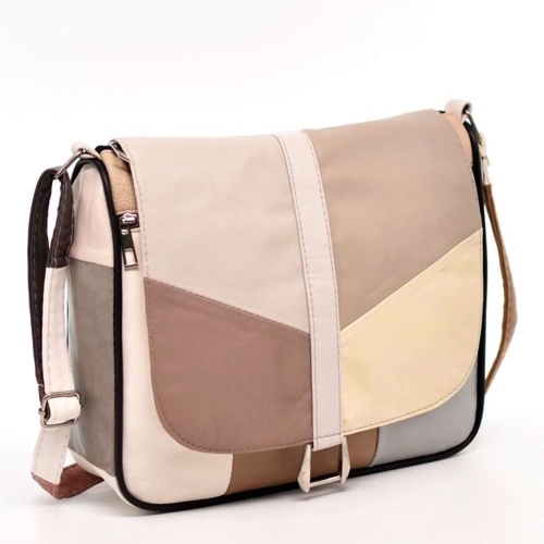 Дамска чанта от естествена кожа на парчета с дълга дръжка светли пастелни цветове