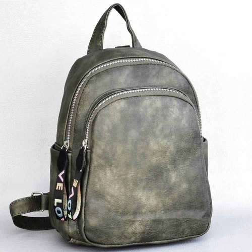 Дамска раница от еко кожа с високо качество, с удобен преден джоб, тъмно зелена