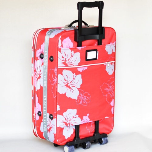 Евтин куфар с колелца малък 56/37/20+5см текстилен с разширение и джобове червен