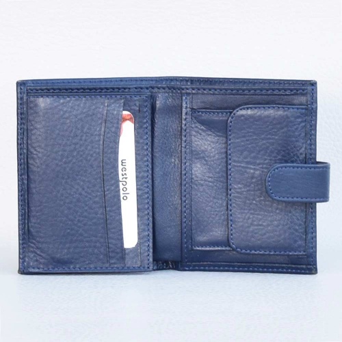 Мъжки портфейл от естествена кожа, вертикален, с допълнителна страница за документи, тъмно син