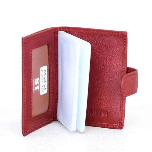 Калъф за документи и карти от естествена кожа, тип визитник 12 листа, с отделение за банкноти, бордо
