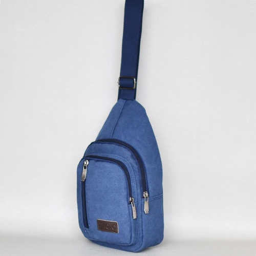 Мъжка чанта-раница от брезентов плат, за през гърди, гръб или рамо, синя