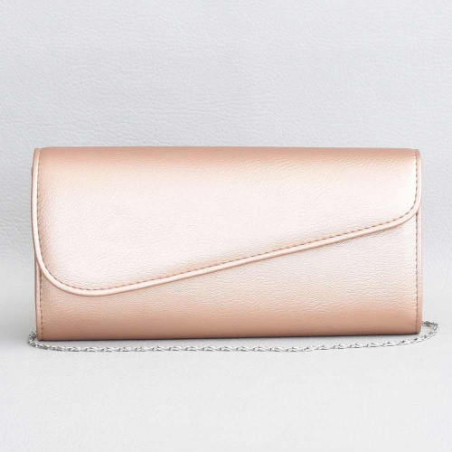 Клъч, тип плик-официална дамска чанта от еко кожа, българска, розово злато