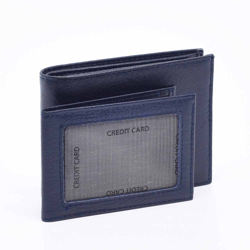 Мъжки портфейл от естествена кожа, 2в1, с вадещ се калъф за документи, син