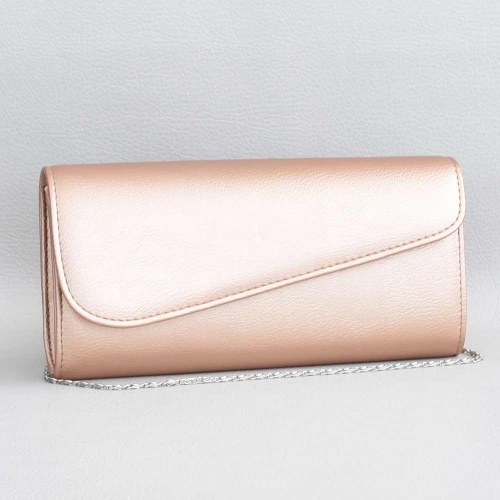 Клъч, тип плик-официална дамска чанта от еко кожа, българска, розово злато