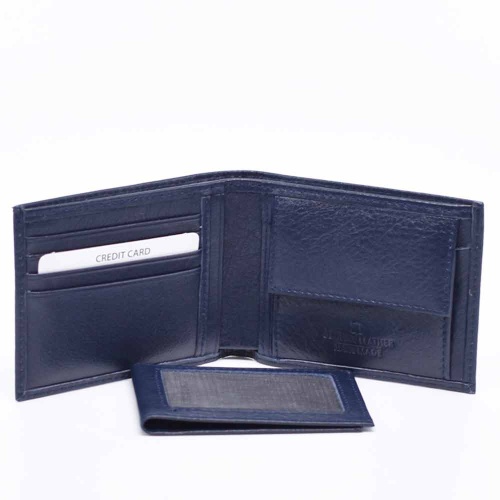 Мъжки портфейл от естествена кожа, 2в1, с вадещ се калъф за документи, син