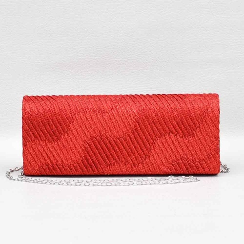 Официална дамска чанта клъч от плат, класически модел, червена