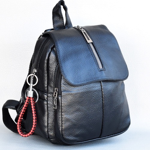 Дамска раница-чанта от еко кожа, практичен модел , черна, ПОДАРЪК висулка