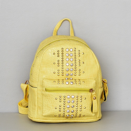 Дамска раница с капси и камъни, кроко ефект, жълта