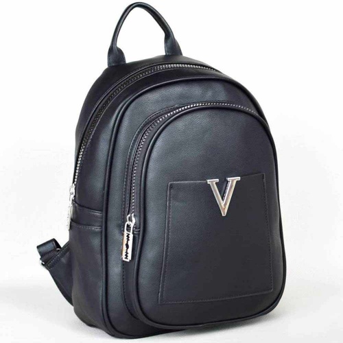 Дамска кожена раница от еко кожа, функционално вътрешно разпределение, черна