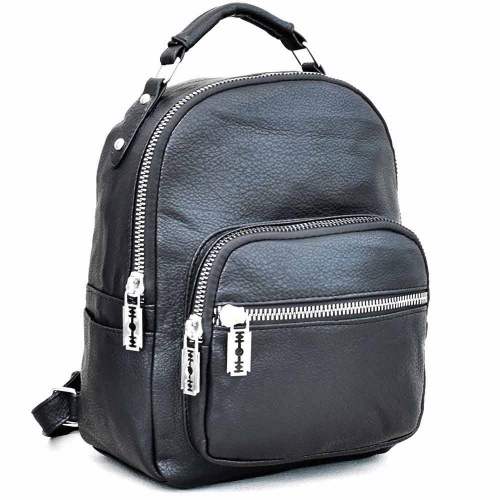 Дамска раница от еко кожа с ефектни ципове, черна