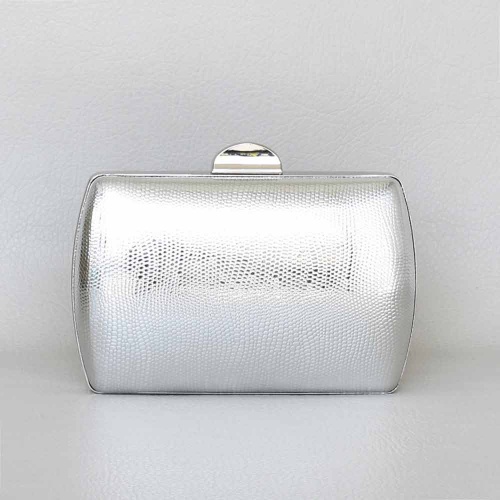 Клъч, тип портмоне-официална бална дамска чанта, сребърна пъстърва ефект