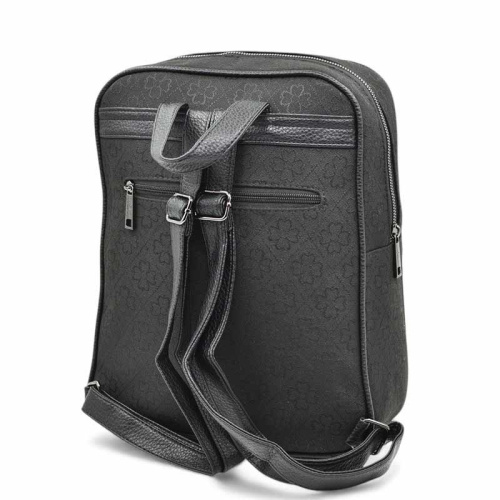 Дамска раница от здрав плат с много джобове спортно-елегантен модел черна