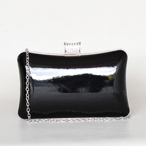 Дамска чанта клъч лачена твърда стилен дизайн официална черна